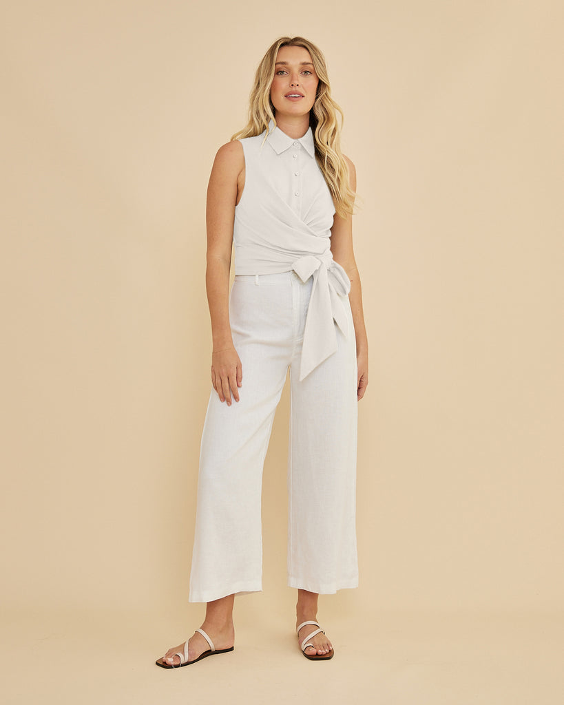 Naomi Wrap Crop Shirt - White