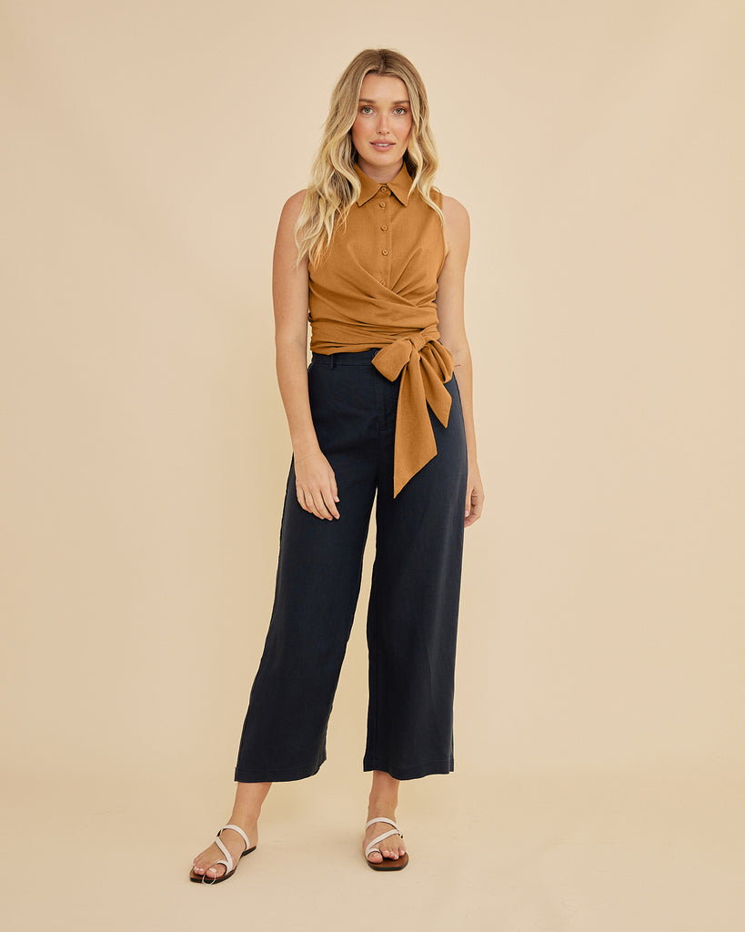 Naomi Wrap Crop Shirt - Ochre