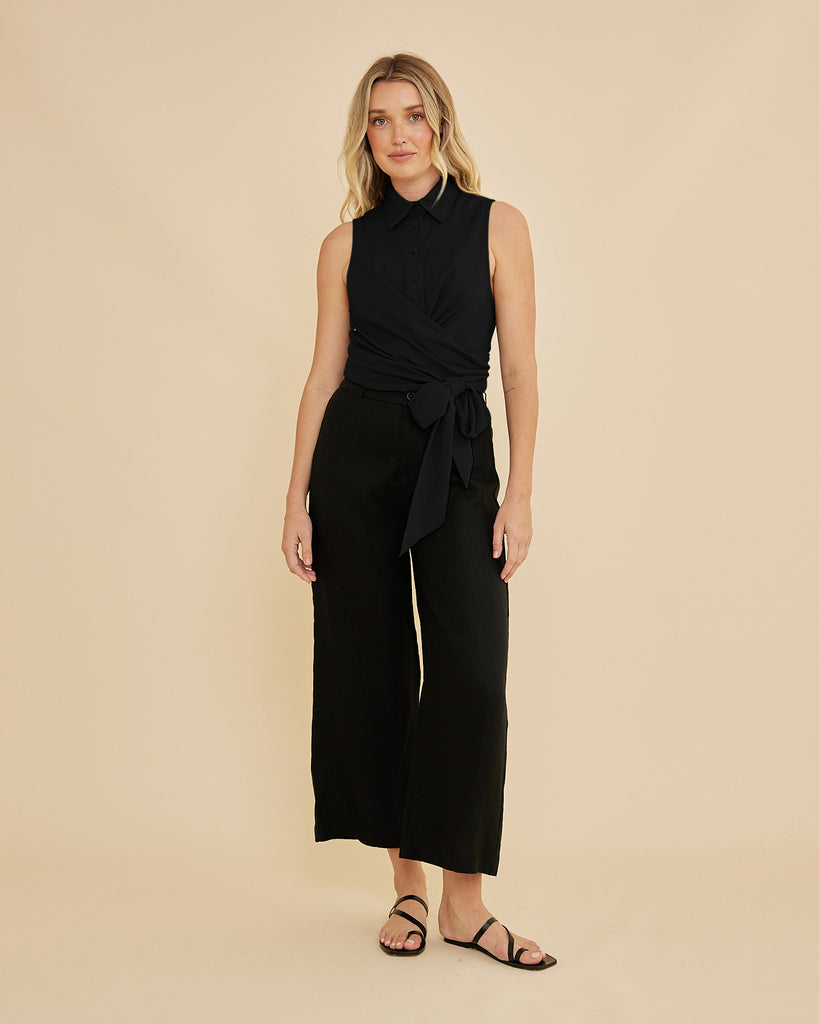 Naomi Wrap Crop Shirt - Black - Second Image