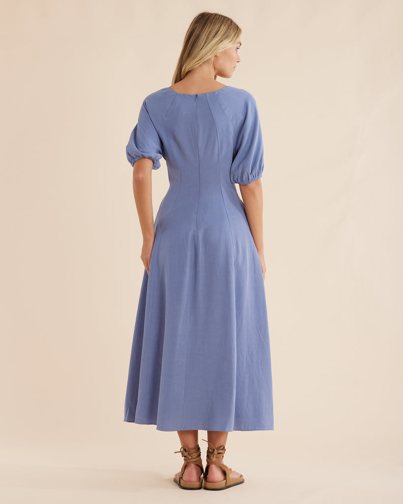 Auguste Puff Sleeve Midi Dress - Cerulean Blue - Second Image