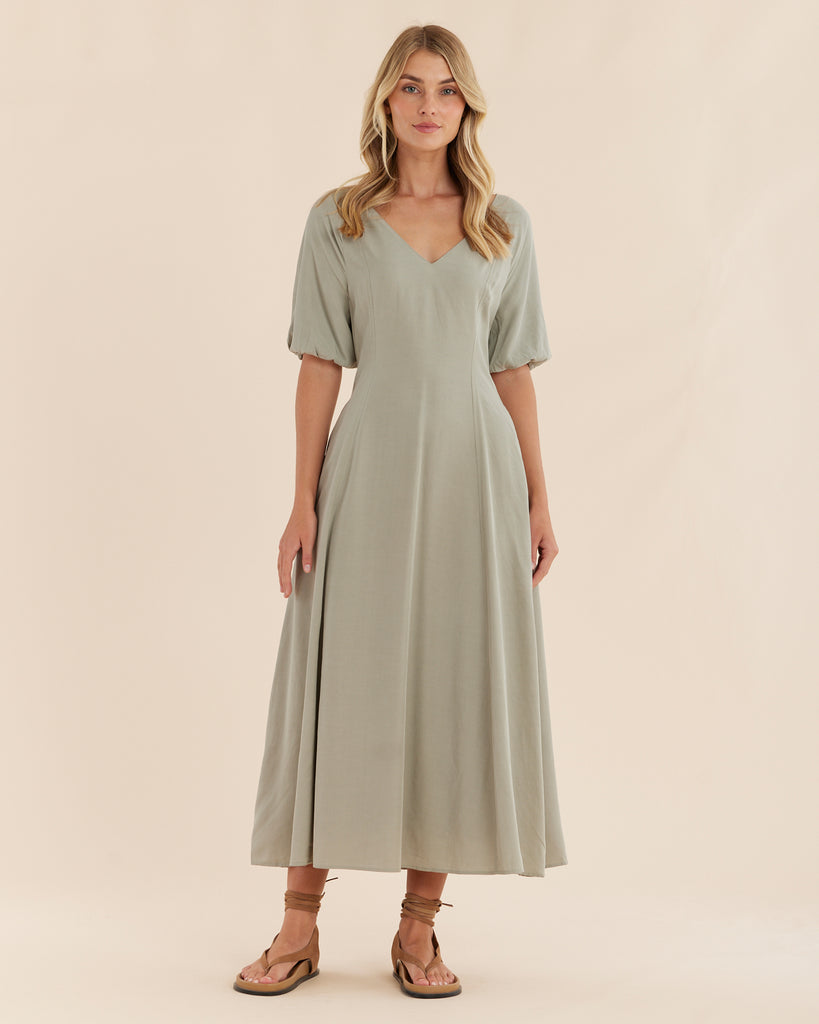 Auguste Puff Sleeve Midi Dress - Sage