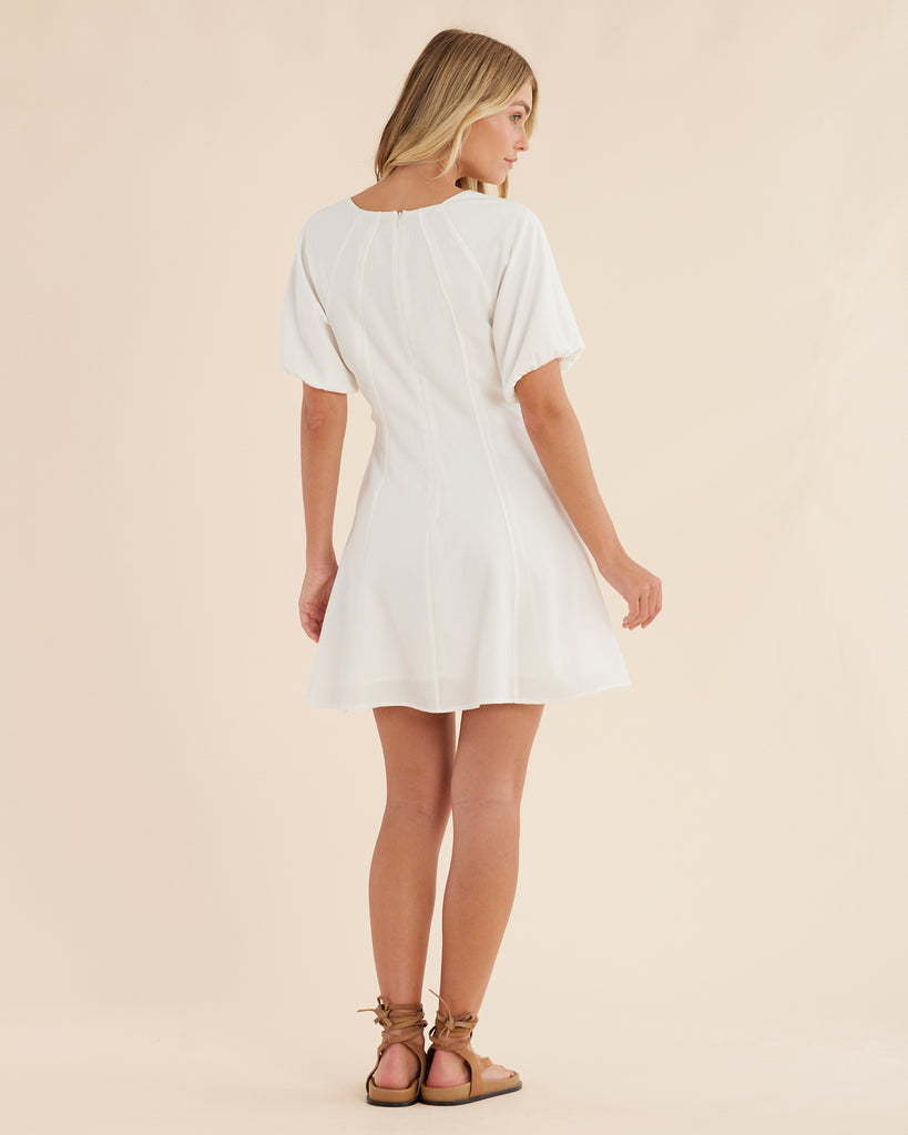 Auguste Puff Sleeve Mini Dress - Ivory - Second Image