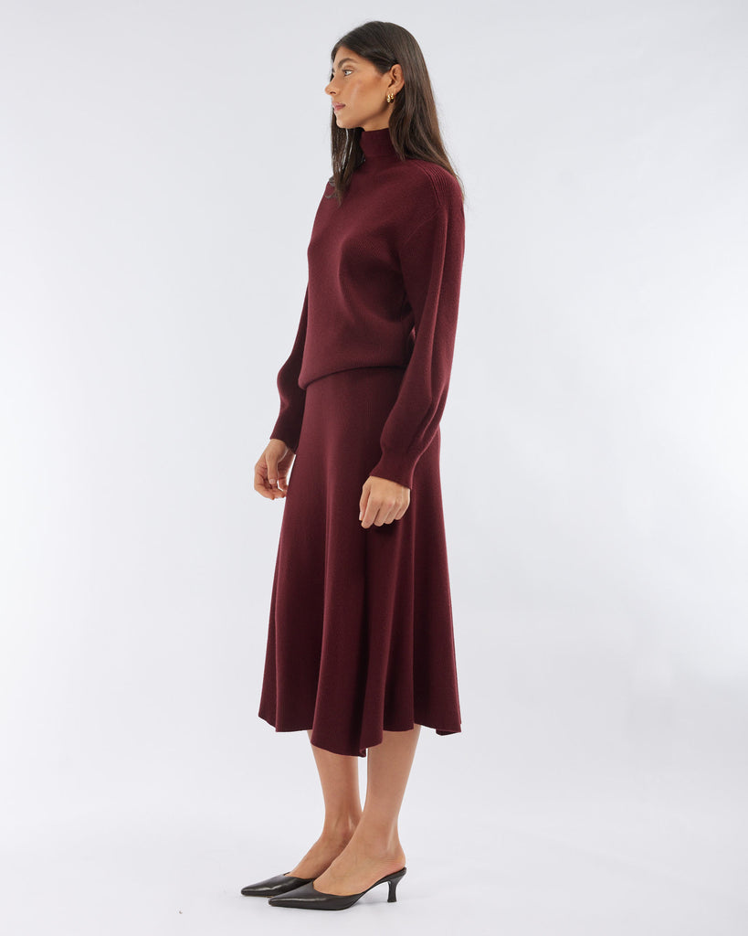 Jacqueline A-Line Knit Skirt - Burgundy - Second Image