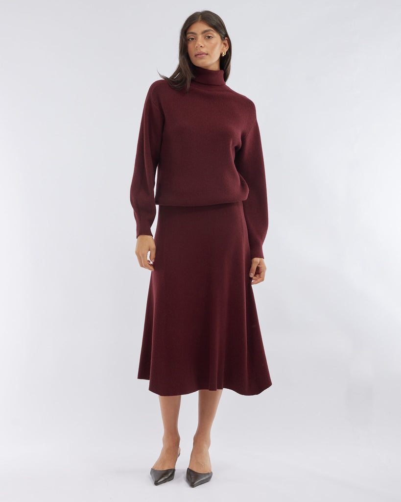 Jacqueline A-Line Knit Skirt - Burgundy