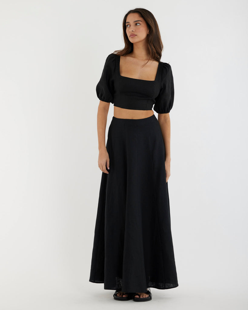 Beatrice Linen Maxi Skirt - Black - Second Image