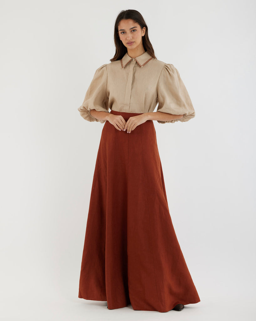 Beatrice Linen Maxi Skirt - Terracotta - Second Image