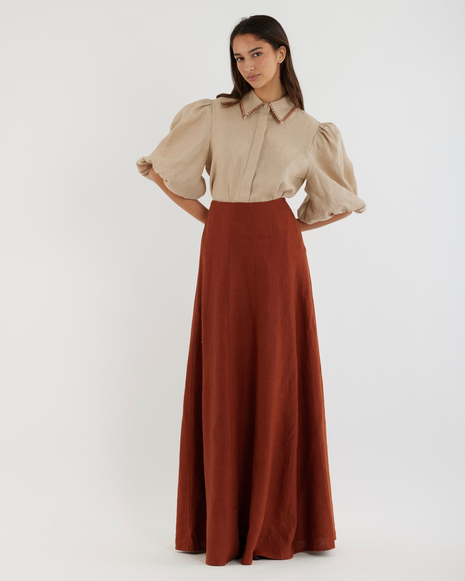 Beatrice Linen Maxi Skirt Terracotta