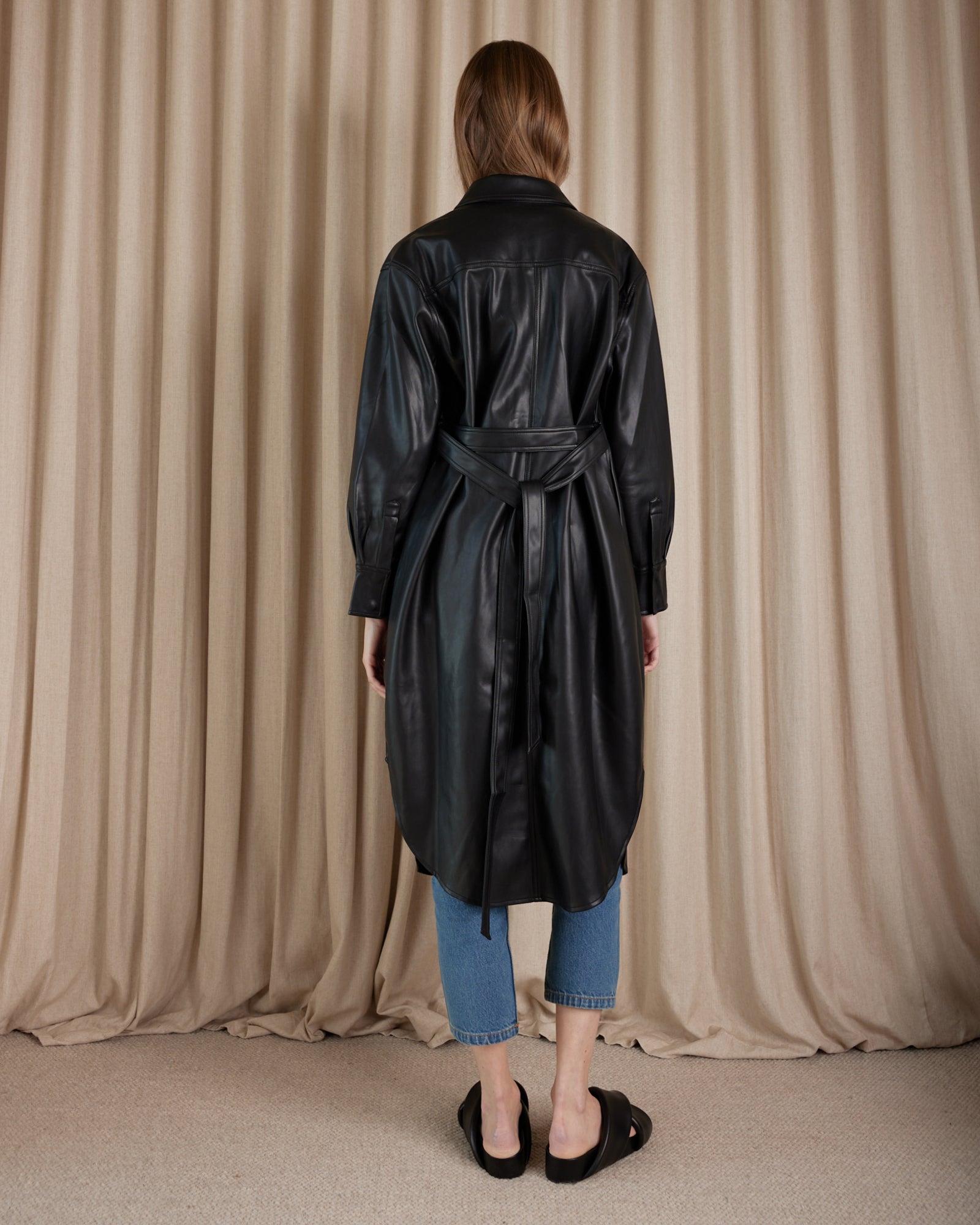 Bolt Vegan Leather Shirt Dress - Black  Amelius
