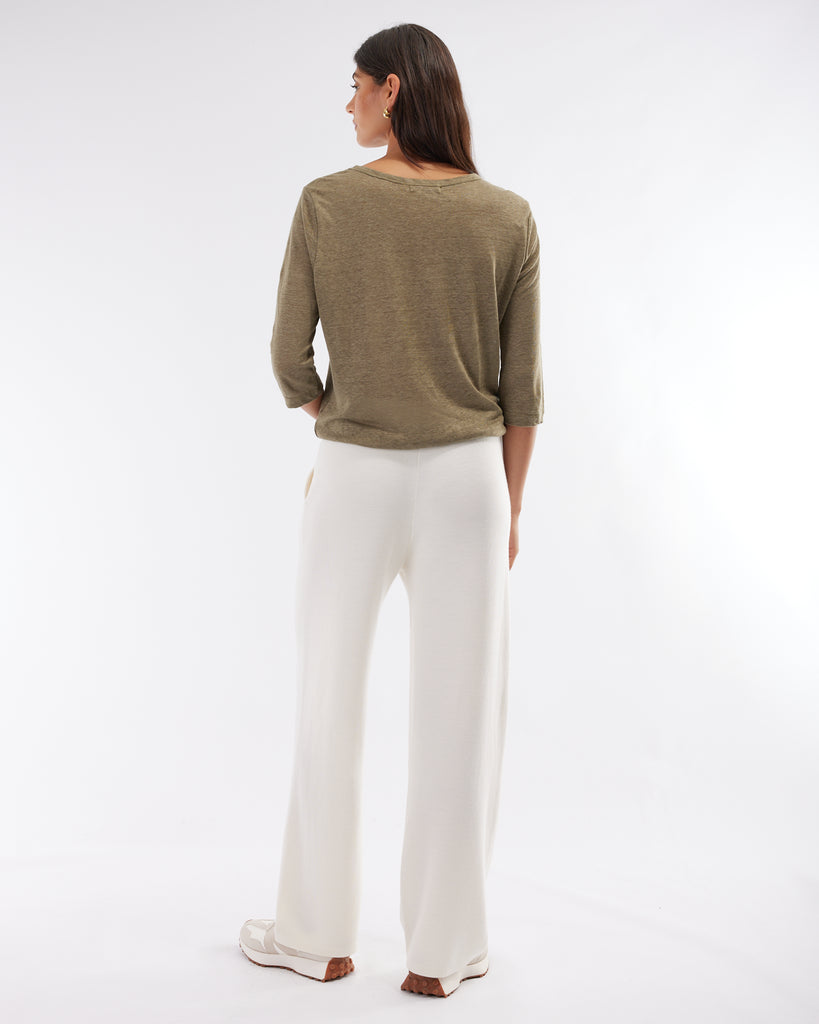 Bronte Linen Jersey Top - Khaki - Second Image