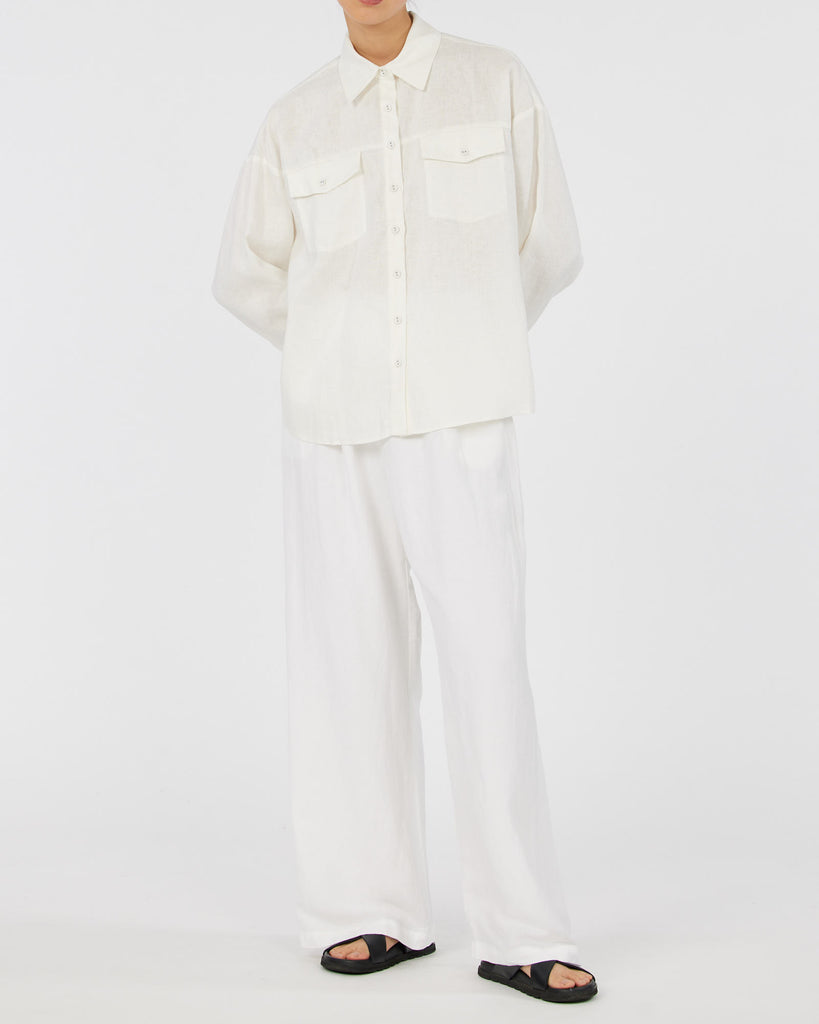 Byron Linen Overshirt - White - Second Image