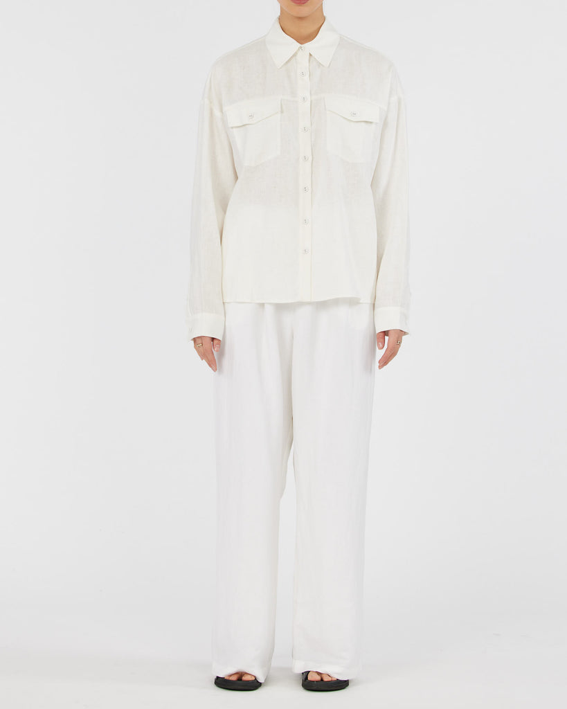 Sample - Byron Linen Overshirt - White - Second Image