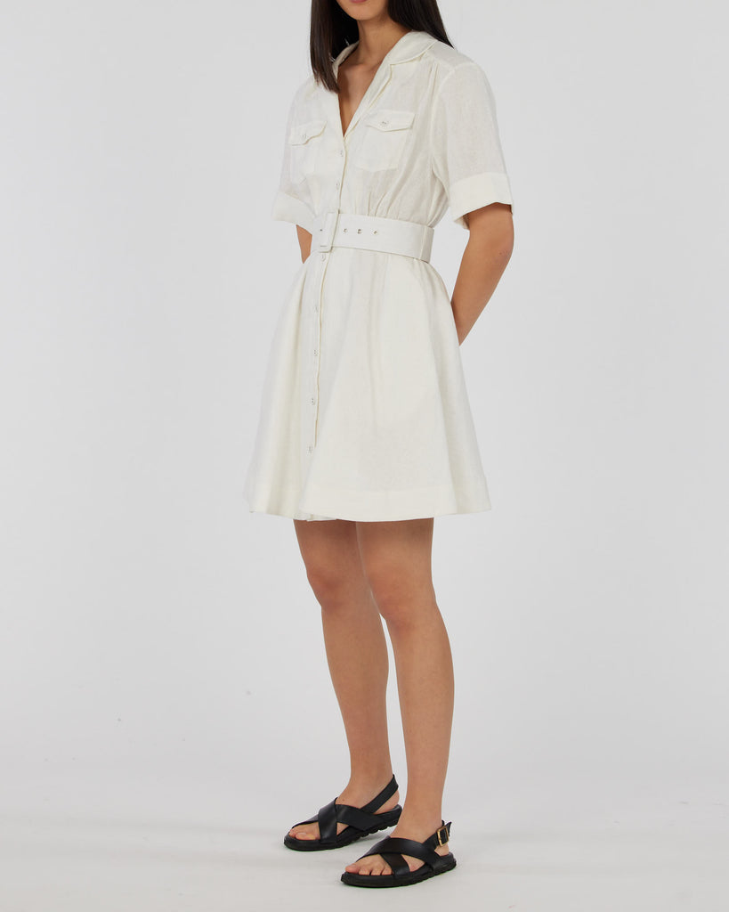 Cadence Linen Mini Dress - White - Second Image