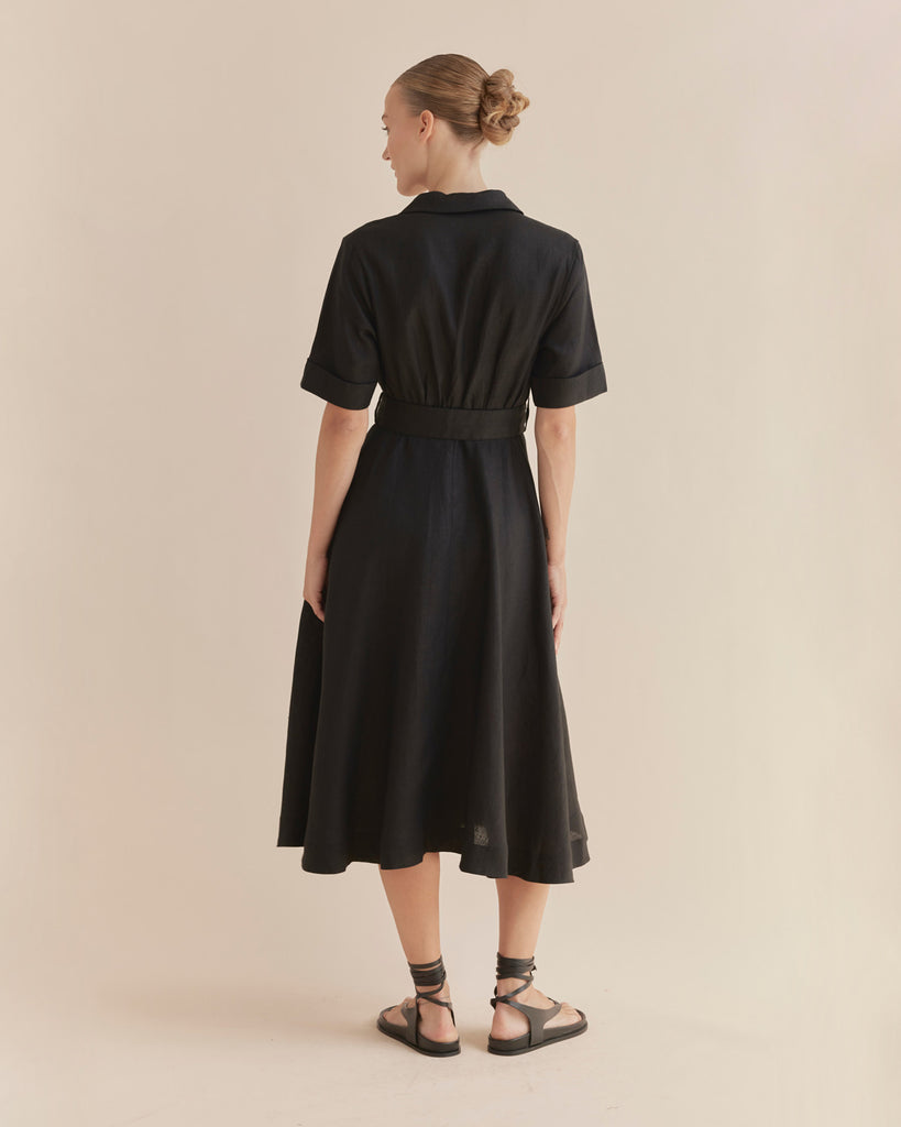 Cadence Linen Dress - Black - Second Image