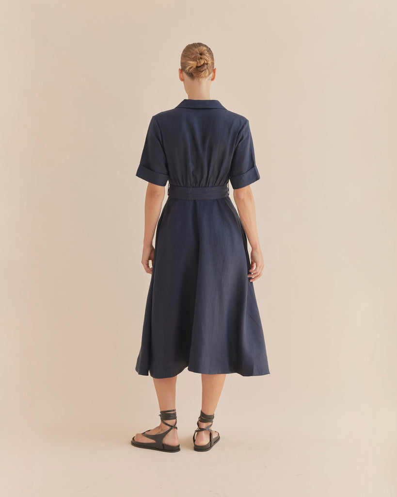 Cadence Linen Dress - Navy - Second Image