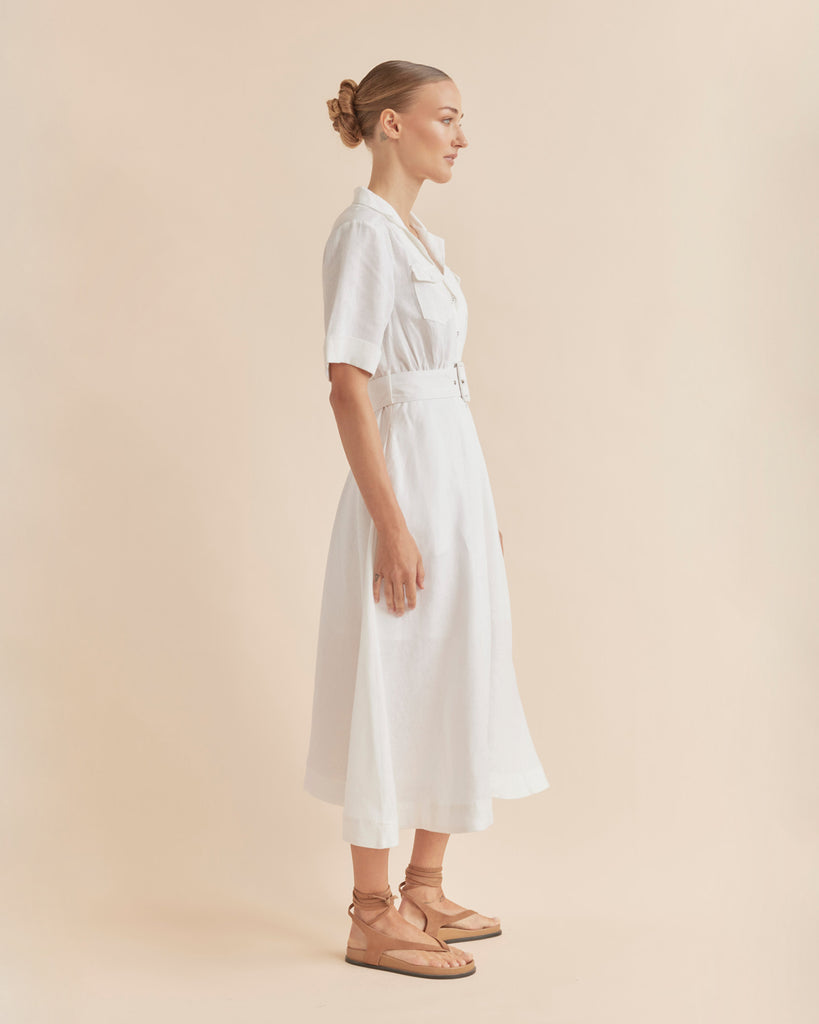 Cadence Linen Dress - White - Second Image