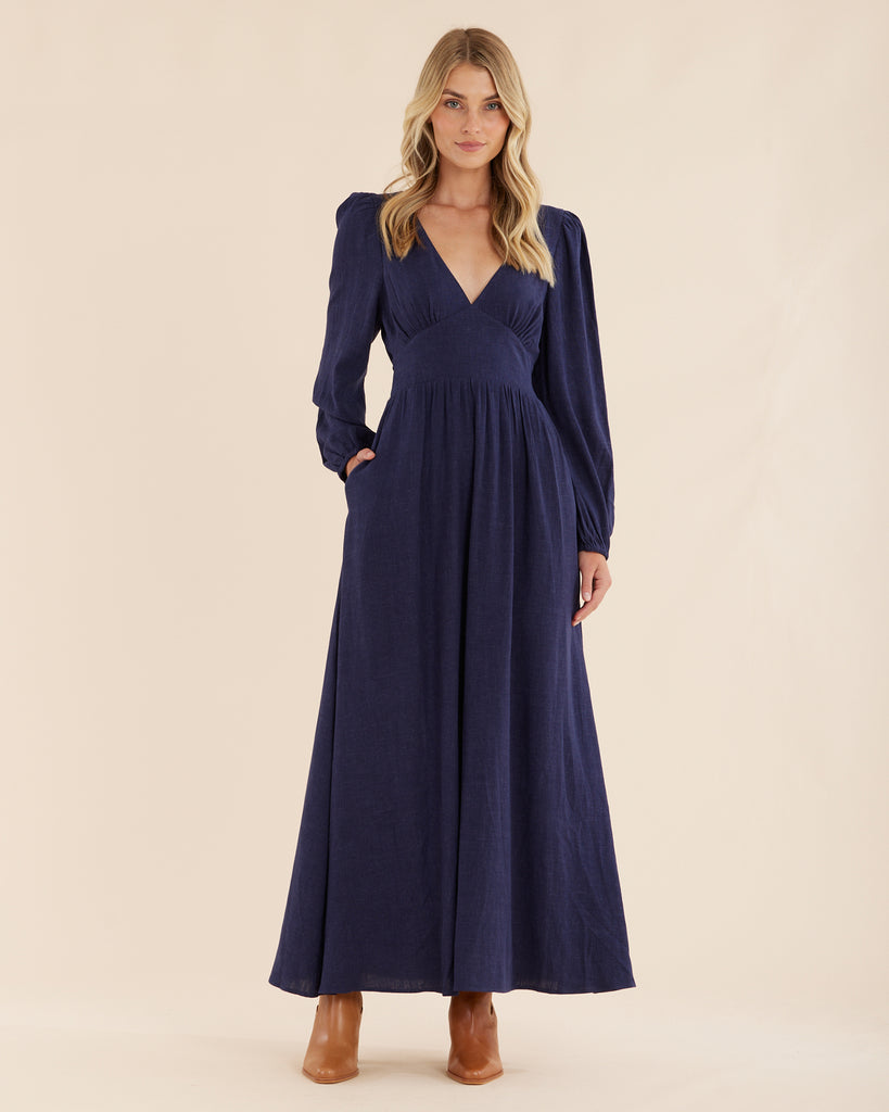 Chelsea V Neck Maxi Dress - Navy