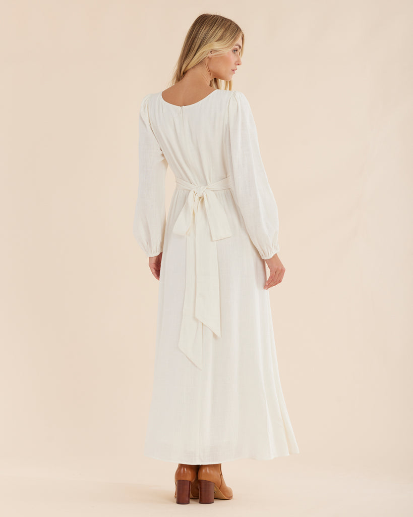 Chelsea V Neck Maxi Dress - Ivory - Second Image