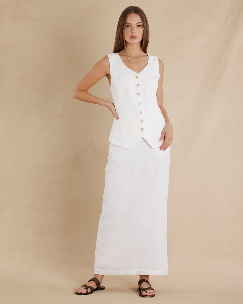 Ciel Linen Waistcoat - White