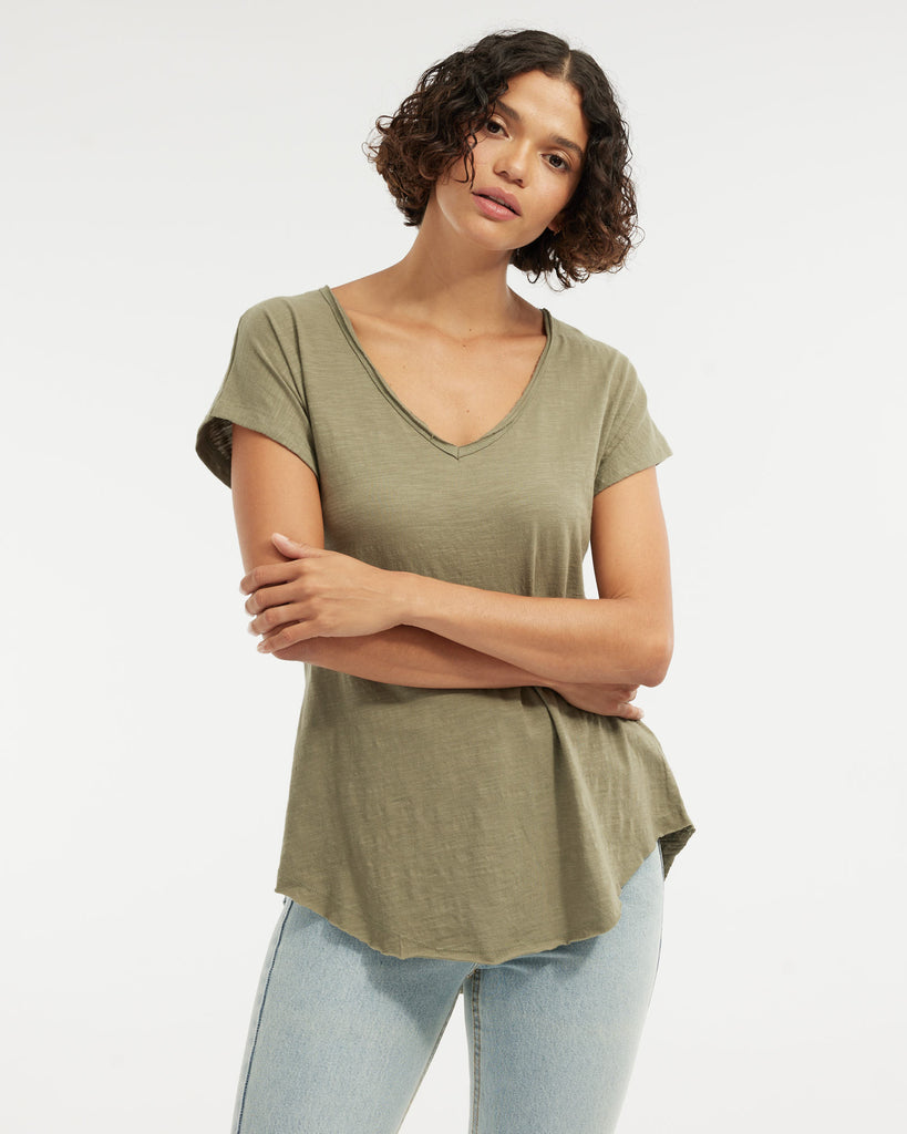 Aiden V Neck Tee - Khaki - Second Image