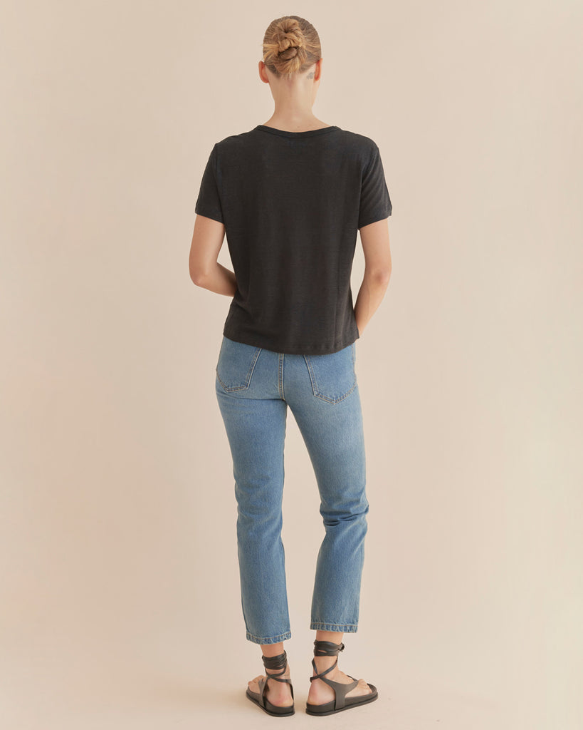 Coogee Linen Crew Neck Tee - Black - Second Image