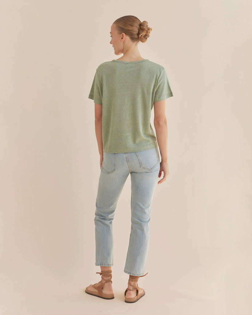 Coogee Linen Crew Neck Tee - Green Tea - Second Image