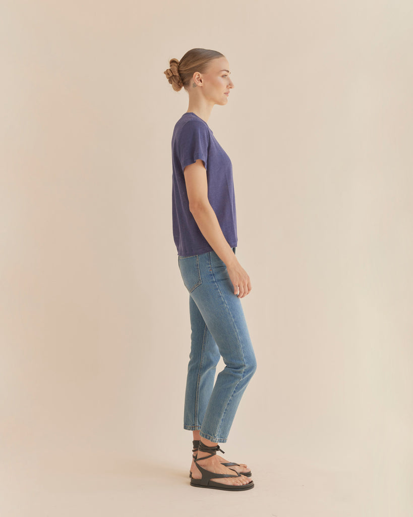 Coogee Linen Crew Neck Tee - Ocean - Second Image