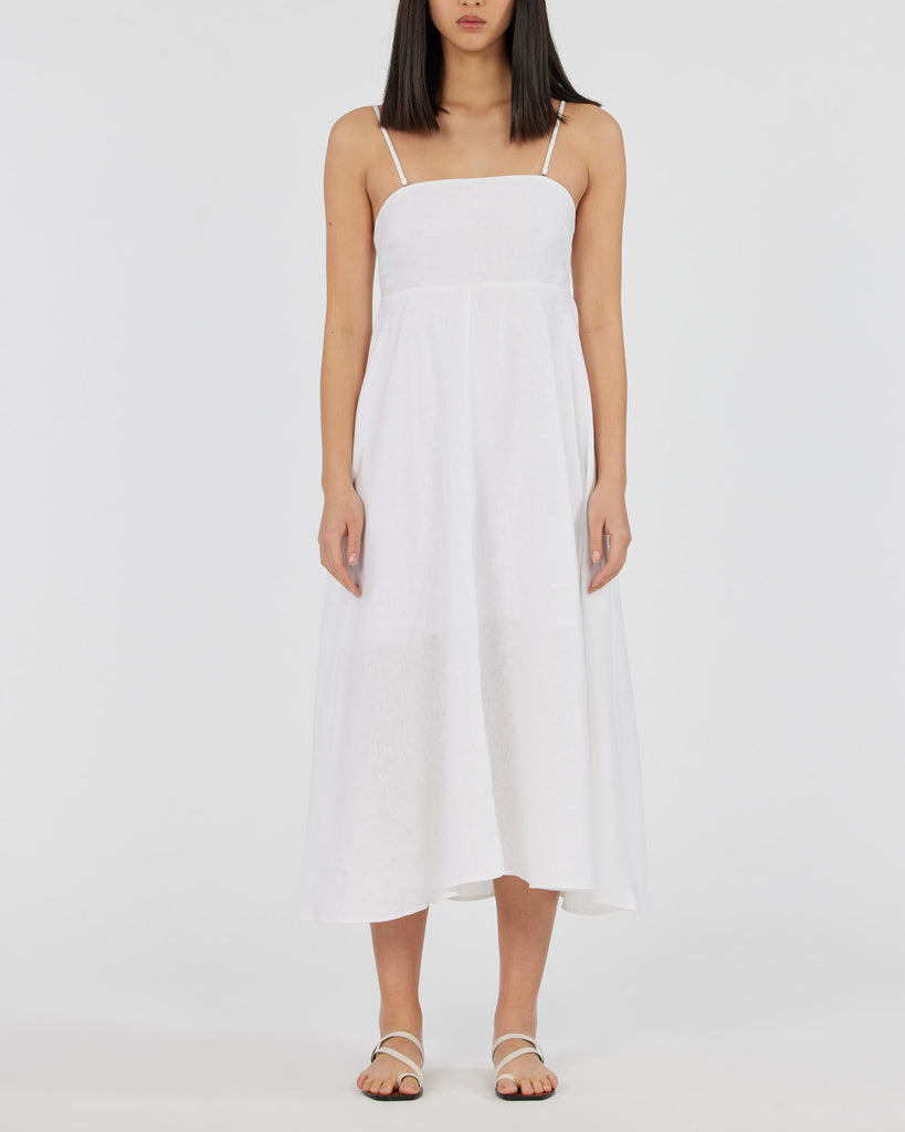 Corinna Linen Midi Dress - White