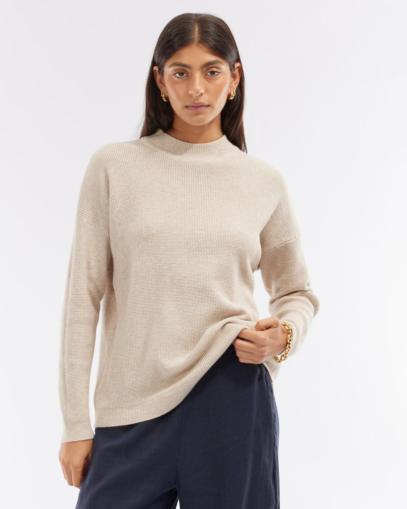 Cortina Waffle Knit - Grey Marle - Second Image