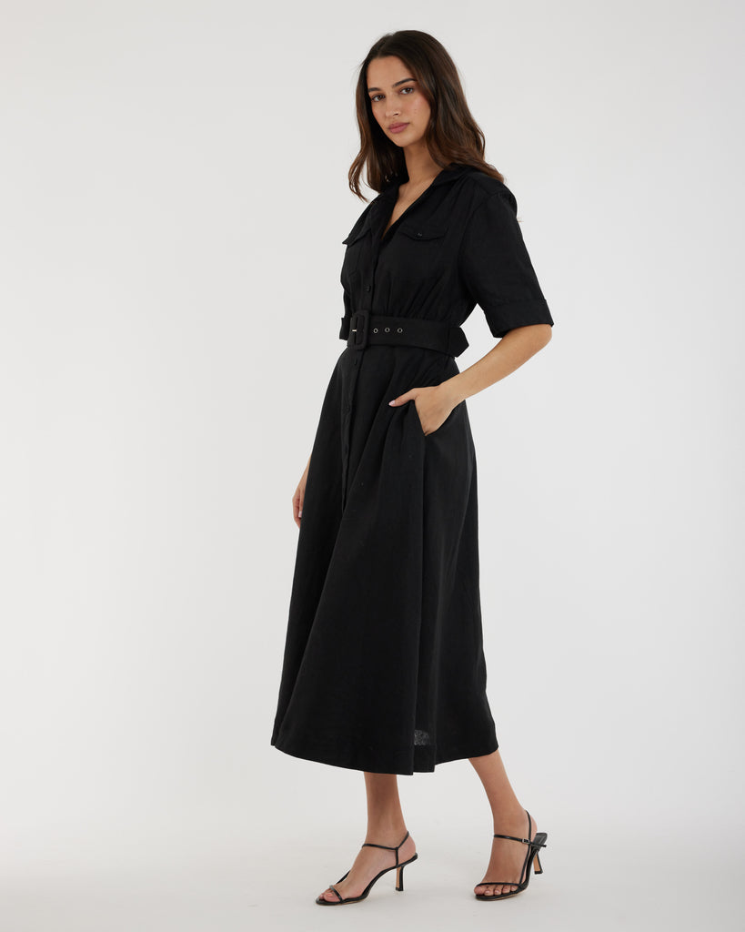 Cadence Linen Dress - Black - Second Image