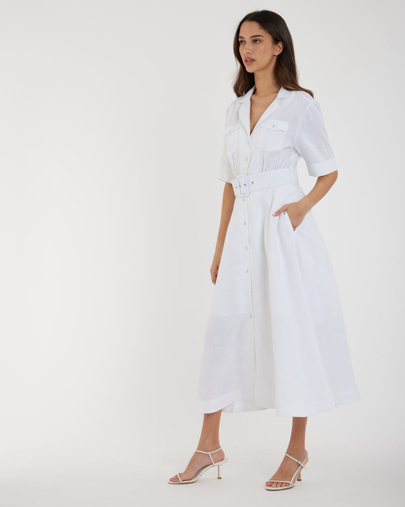 Cadence Linen Dress - White - Second Image