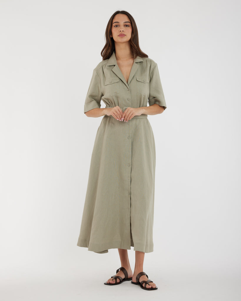 Cadence Linen Dress - Sage - Second Image