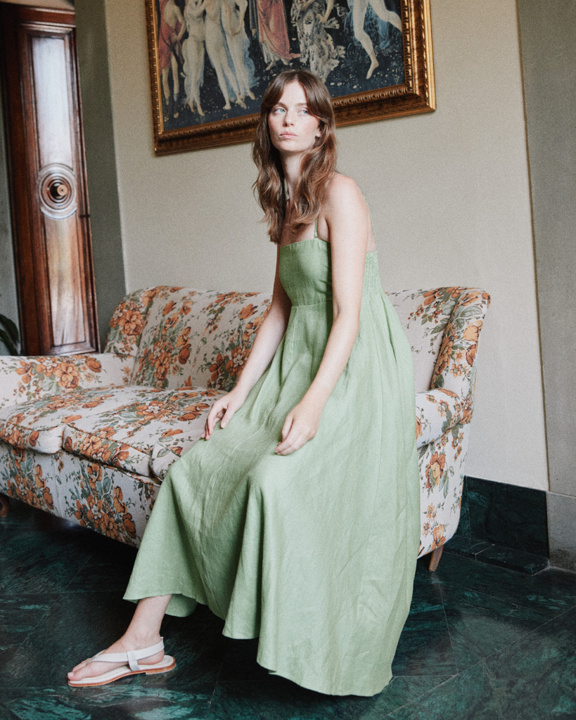 Corinna Linen Midi Dress - Leaf - Second Image