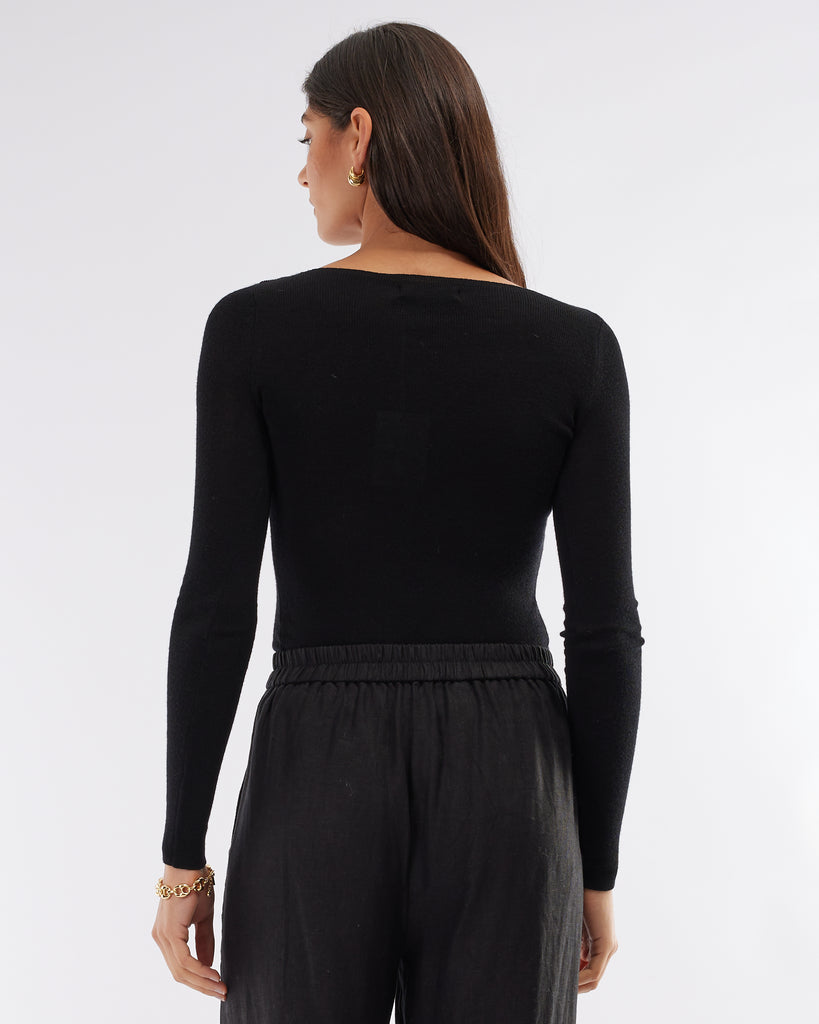 Ellie Merino Knit Boat Neck - Black - Second Image
