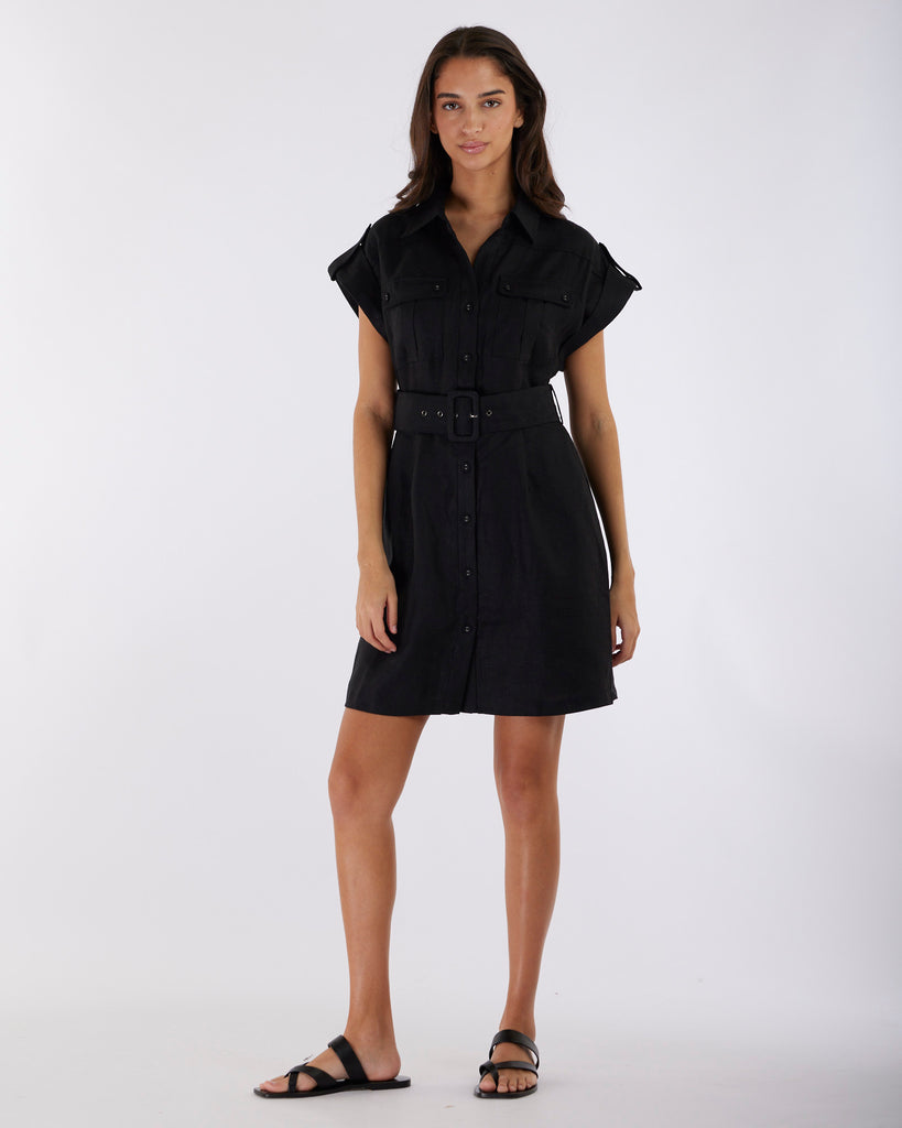 Esra Utility Mini Dress - Black