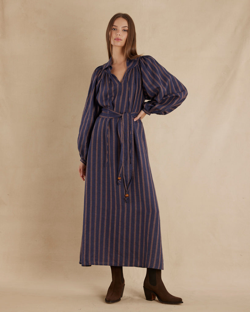 Estelle Linen Tunic Maxi Dress - Navy - Second Image