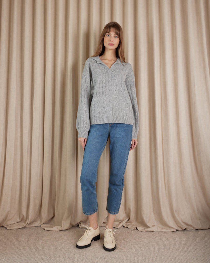 Etienne Cable Knit Jumper - Grey Marle - Second Image