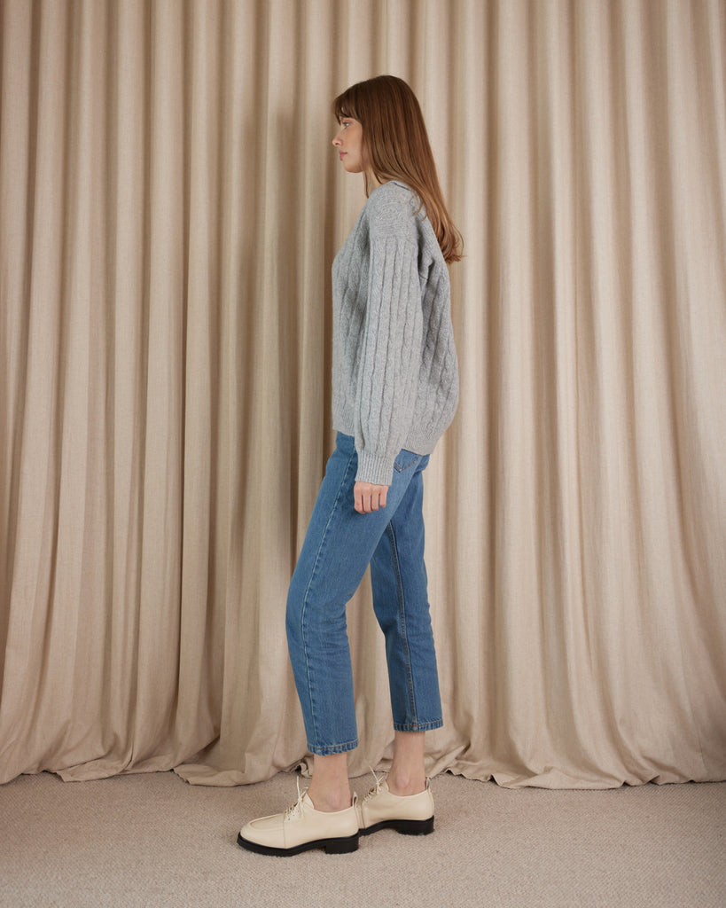 Etienne Cable Knit Jumper - Grey Marle - Second Image