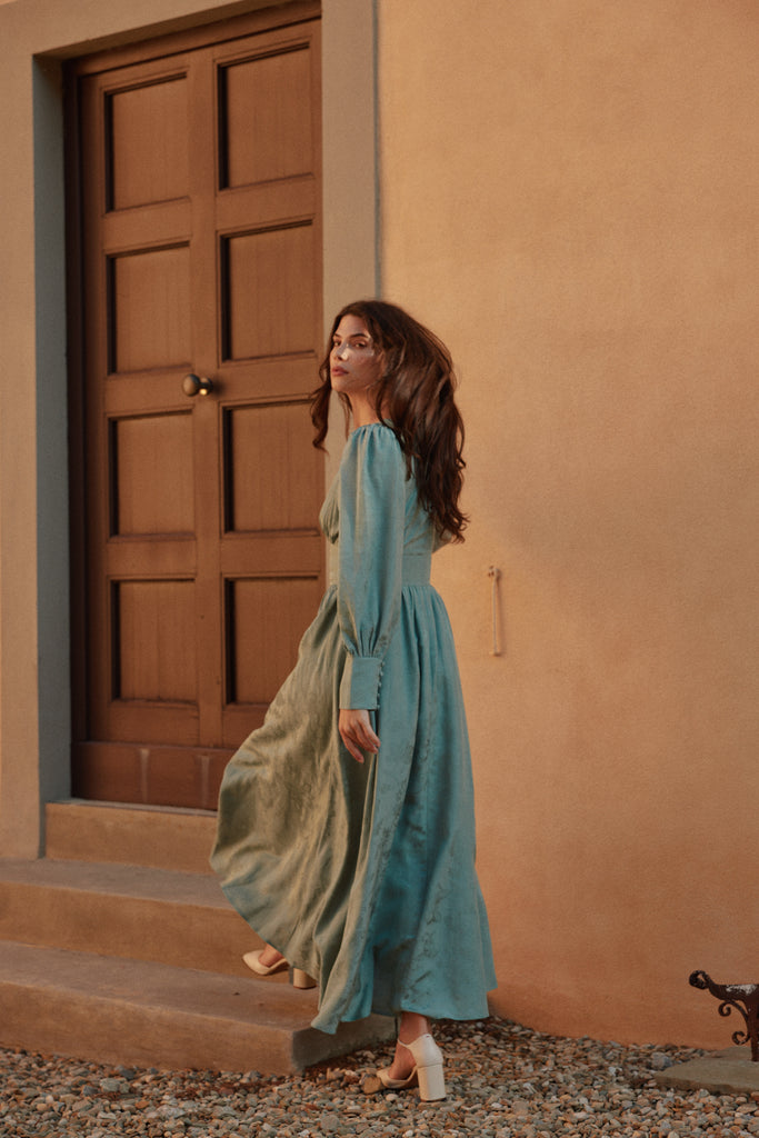 Loren Linen Jacquard Maxi Dress - Nero - Second Image