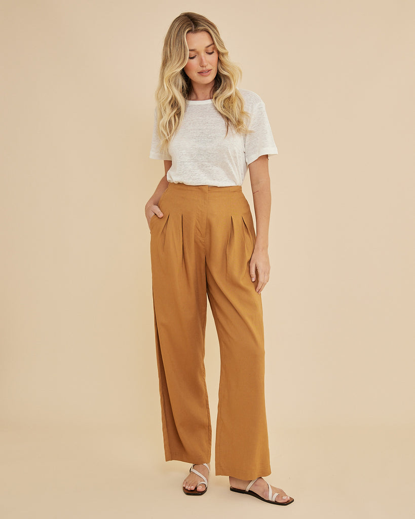 Francesca Pleated Pant - Ochre