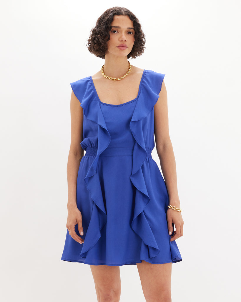 Francis Ruffled Mini Dress - Cobalt Blue - Second Image
