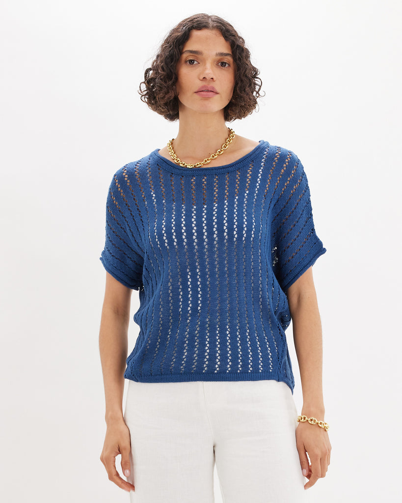 Greta Short Sleeve Knit Top - Blue