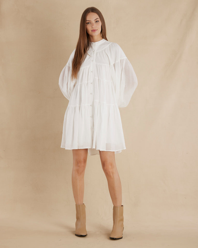 Isabelle Ramie Tiered Mini Dress - White - Second Image