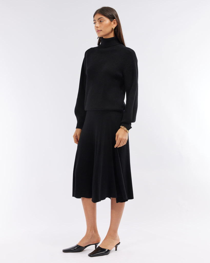 Jacqueline A-Line Knit Skirt - Black - Second Image