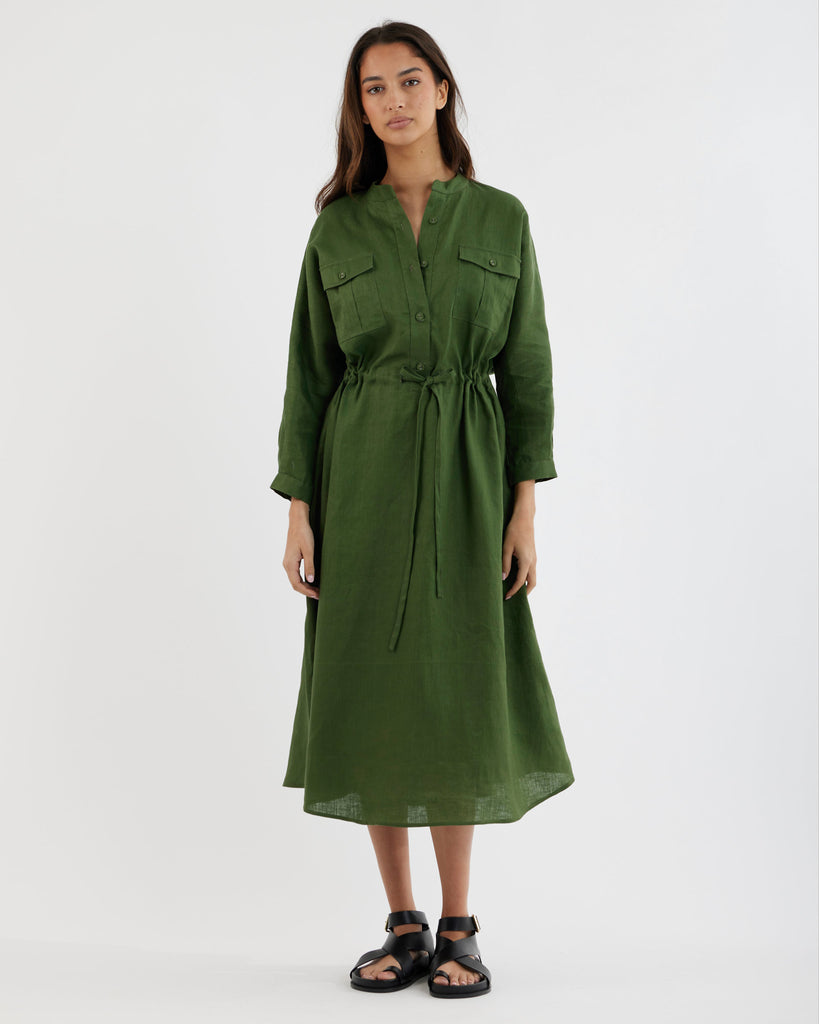 Jade Linen Tunic Dress - Verdant - Second Image