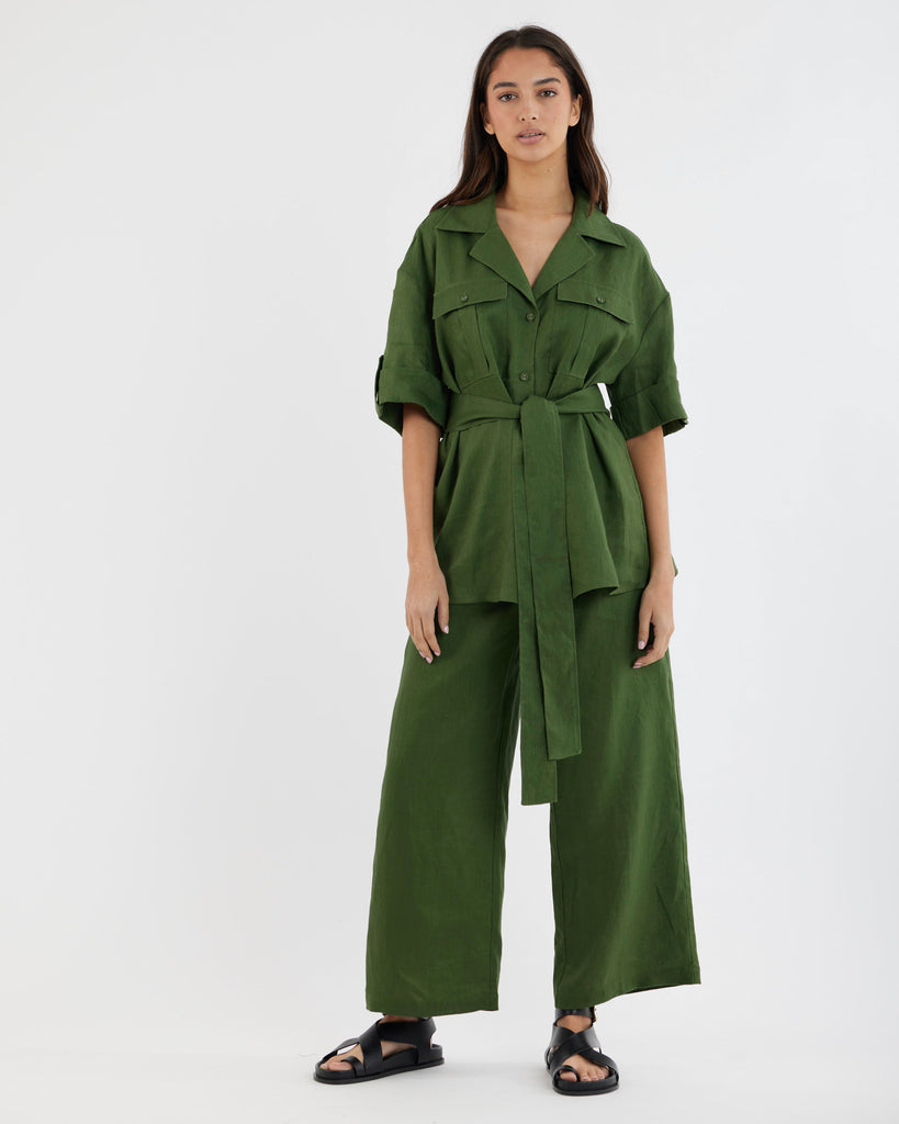 Jade Oversized Linen Shirt - Verdant