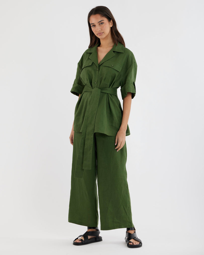 Jade Oversized Linen Shirt - Verdant - Second Image