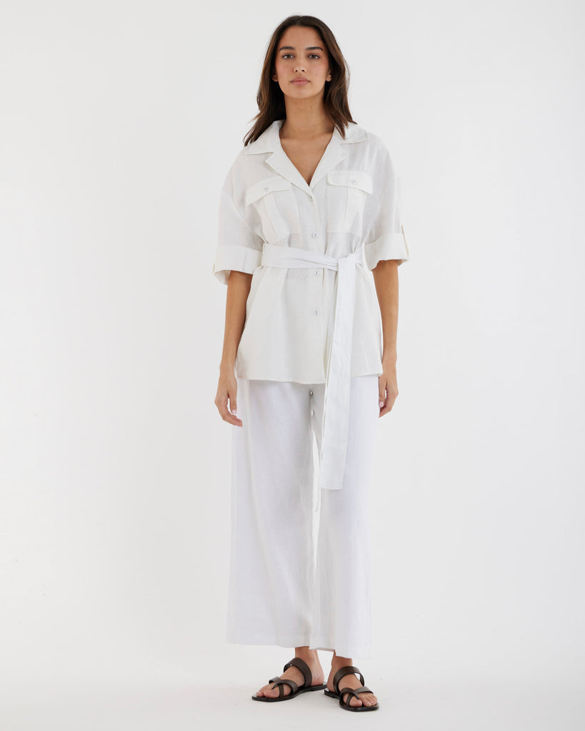 Jade Oversized Linen Shirt - White
