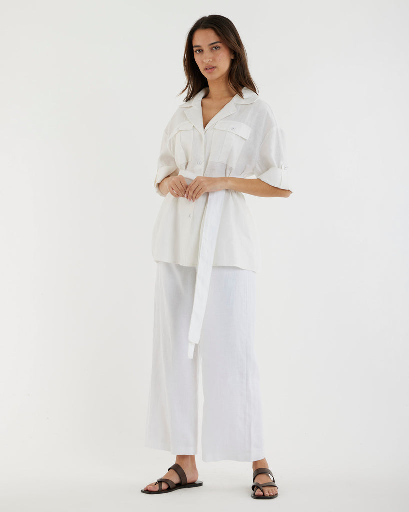 Jade Oversized Linen Shirt - White - Second Image