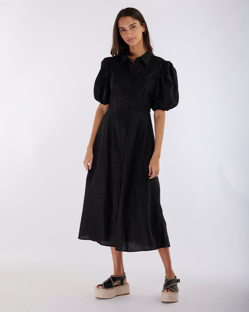 Julius Linen Midi Dress - Black - Second Image