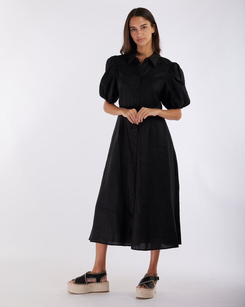Julius Linen Midi Dress - Black